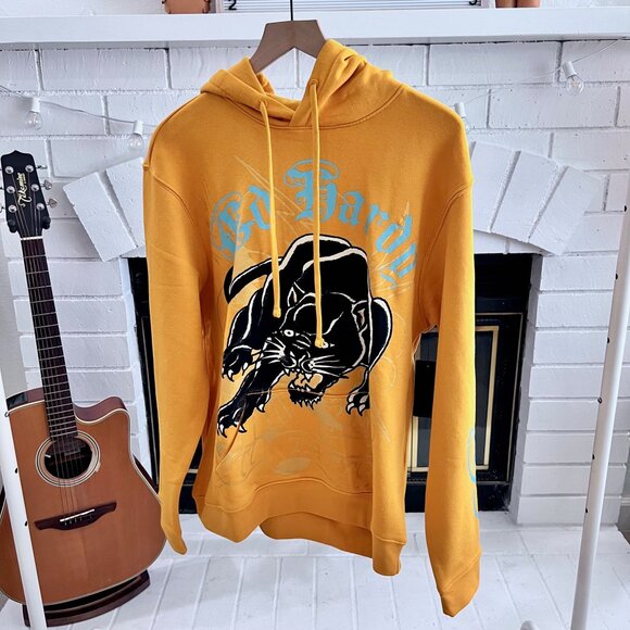 Don Ed Hardy Black Panther Logo Mustard Yellow Hoodie - Large - Picture 1 of 7
